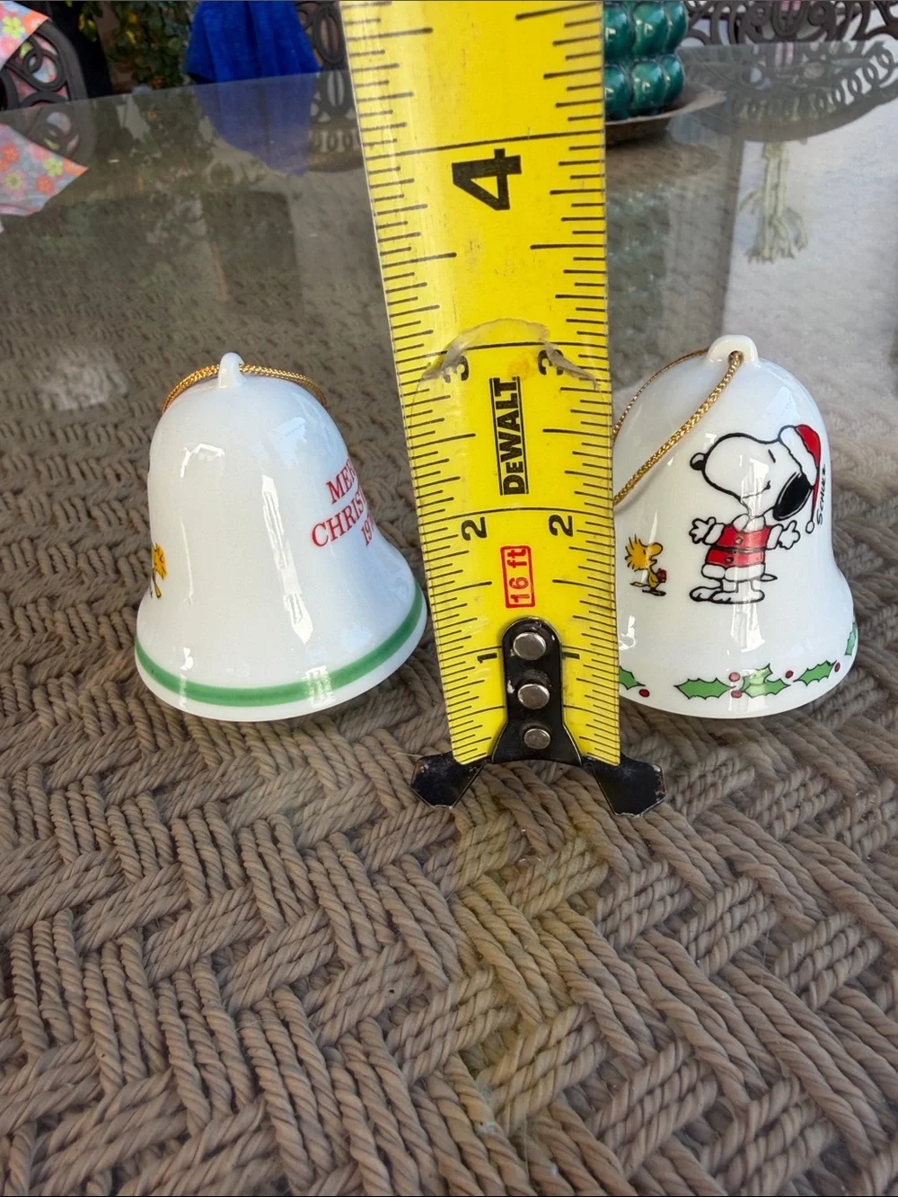 Vintage Peanuts Snoopy & Woodstock Ceramic Christmas Bell Ornament.1975-1976.